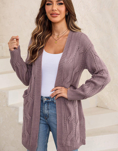 Load image into Gallery viewer, Cable-Knit Dropped Shoulder Slit Cardigan
