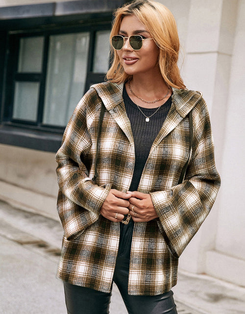 Load image into Gallery viewer, Ivy Lane Pocketed Plaid Long Sleeve Hooded Jacket
