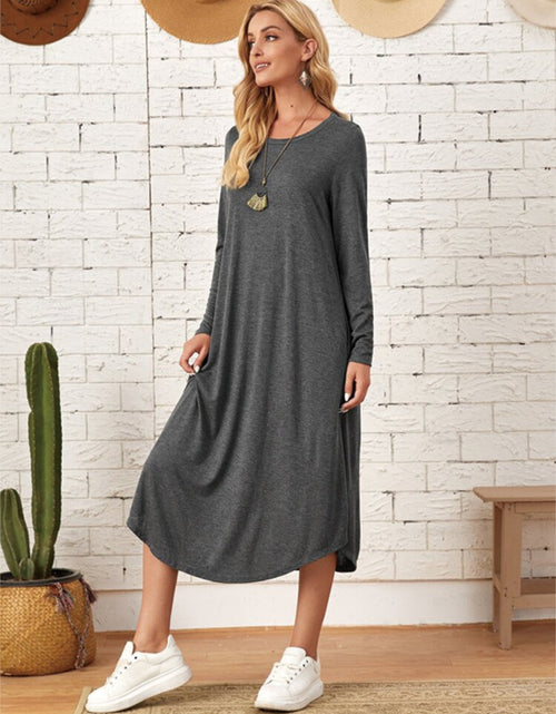 Load image into Gallery viewer, Pocketed Round Neck Long Sleeve Tee Dress
