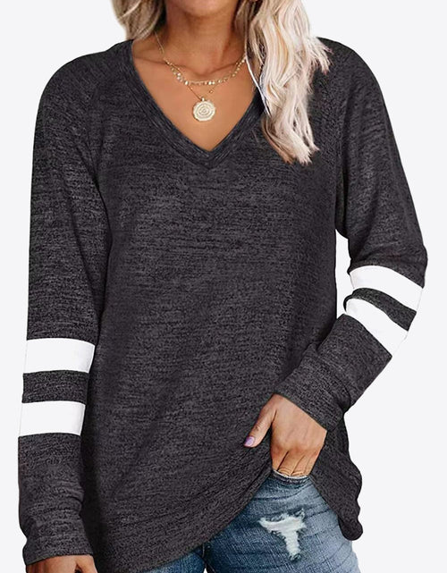 Load image into Gallery viewer, Striped Contrast Raglan Sleeve Top
