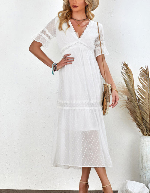 Load image into Gallery viewer, Swiss Dot V-Neck Short Sleeve Midi Dress
