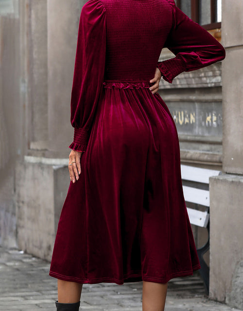 Load image into Gallery viewer, Perfee Smocked Lantern Sleeve Midi Dress
