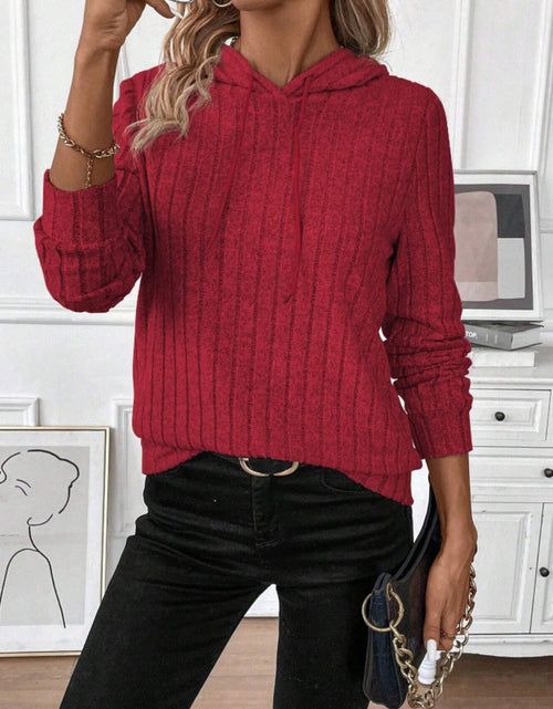 Load image into Gallery viewer, Drawstring Ribbed Long Sleeve Hoodie
