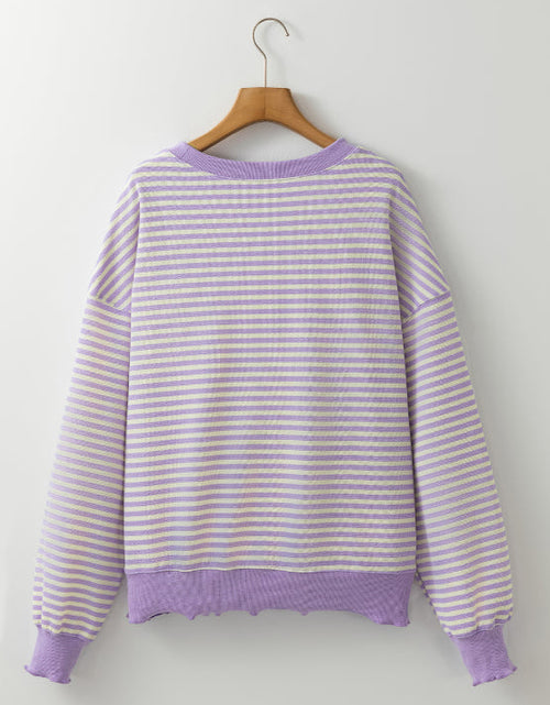 Load image into Gallery viewer, Striped Round Neck Long Sleeve Sweatshirt
