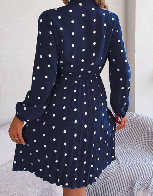 Load image into Gallery viewer, Polka Dot Tie Neck Pleated Dress
