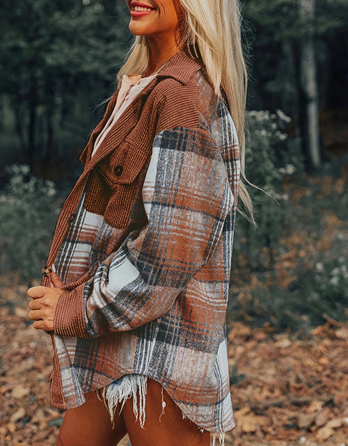 Load image into Gallery viewer, Plaid Collared Neck Button Up Shacket
