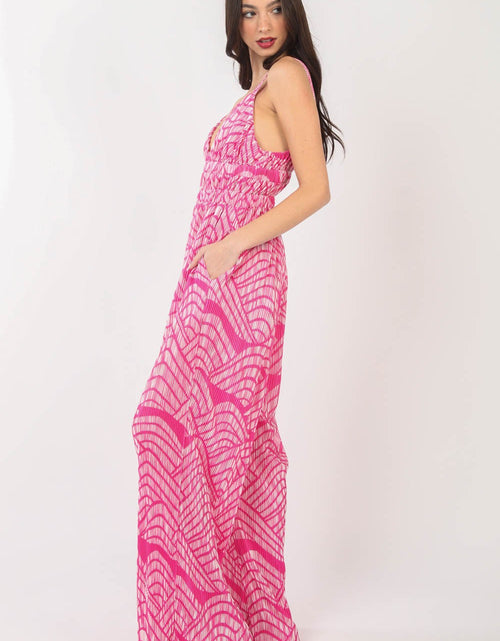 Load image into Gallery viewer, VERY J Printed Pleated Sleeveless Wide Leg Jumpsuit
