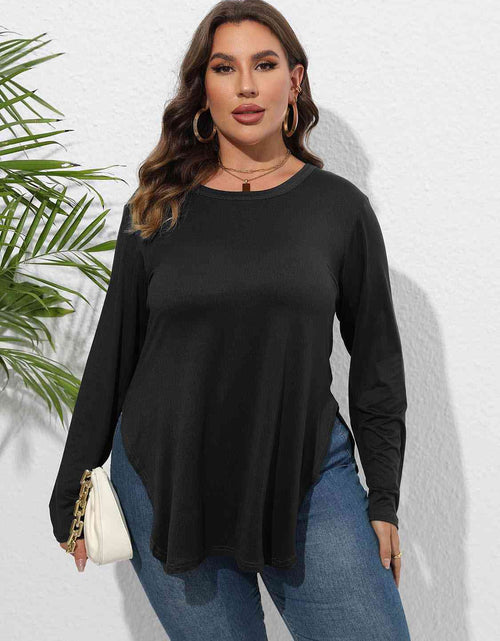 Load image into Gallery viewer, Plus Size Round Neck Long Sleeve Slit T-Shirt
