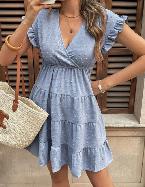 Load image into Gallery viewer, Perfee Swiss Dot Ruffled Tiered Mini Dress with Pockets
