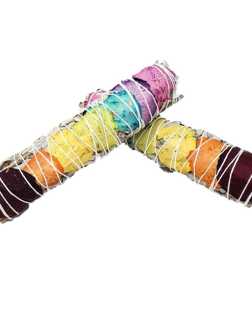 Load image into Gallery viewer, Chakra white Sage smudging herbs with 7 Color Rose petals -1 bundle by OMSutra
