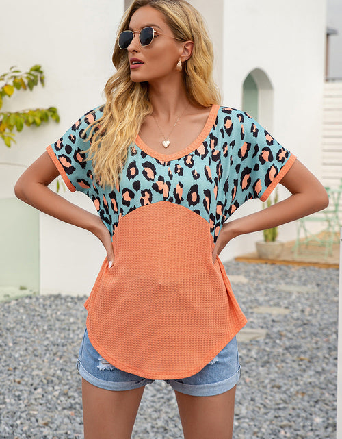 Load image into Gallery viewer, Ivy Lane Leopard Waffle-Knit Short Sleeve Top
