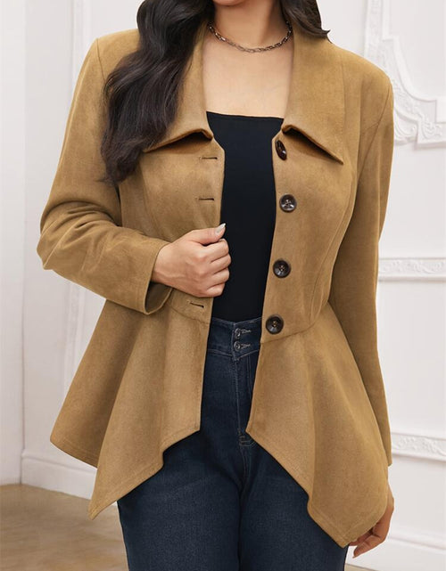 Load image into Gallery viewer, Handkerchief Hem Button Up Collared Neck Jacket

