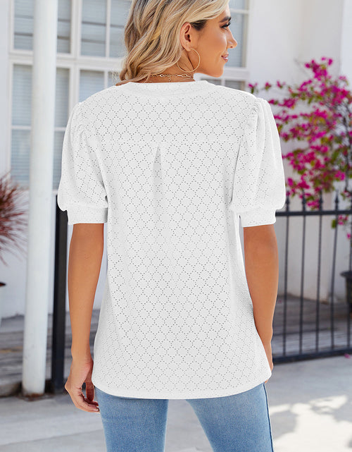 Load image into Gallery viewer, Eyelet Notched Puff Sleeve T-Shirt
