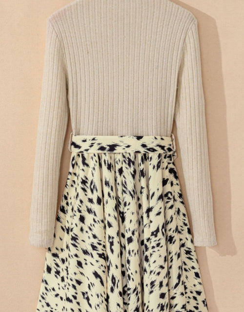 Load image into Gallery viewer, Printed Tie Waist Mock Neck Long Sleeve Dress
