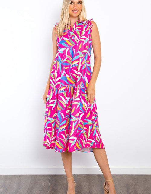 Load image into Gallery viewer, Be Stage Print Ruffled Midi Dress with Pockets

