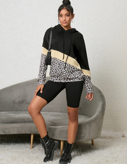 Load image into Gallery viewer, Leopard Color Block Hoodie
