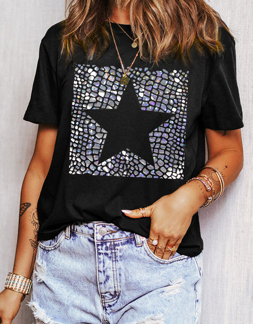 Load image into Gallery viewer, Star Round Neck Short Sleeve T-Shirt
