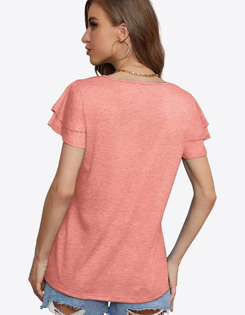 Load image into Gallery viewer, Tie-Neck Layered Flutter Sleeve Blouse
