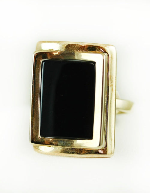 Load image into Gallery viewer, Vintage Genuine Onyx Rectangle 18k Yellow Gold Electroplated Made in USA #R327 by PVD Vintage Jewelry

