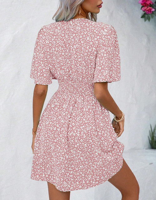 Load image into Gallery viewer, Printed V-Neck Half Sleeve Mini Dress
