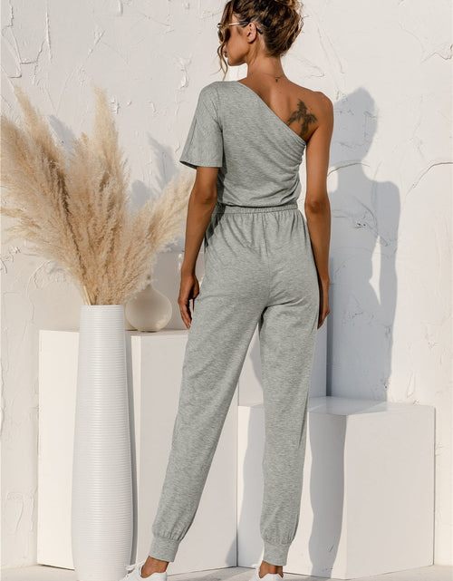Load image into Gallery viewer, Single Shoulder Short Sleeve Jumpsuit
