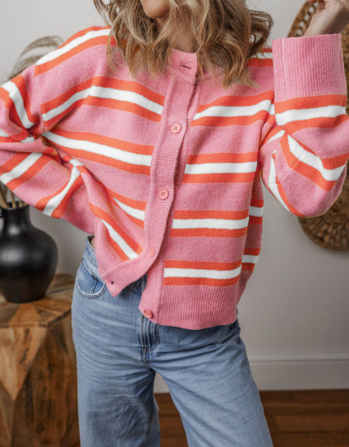 Load image into Gallery viewer, Striped Button Down Long Sleeve Cardigan
