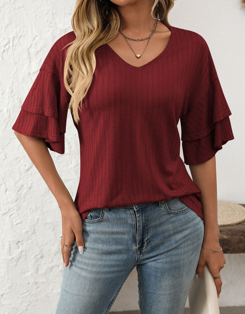 Load image into Gallery viewer, Mandy V-Neck Ruffle Half Sleeve Top
