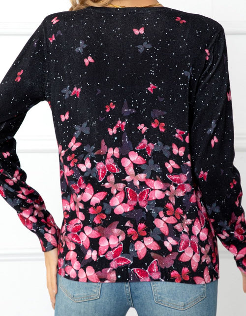 Load image into Gallery viewer, Woven Right Floral Button Front Round Neck Cardigan
