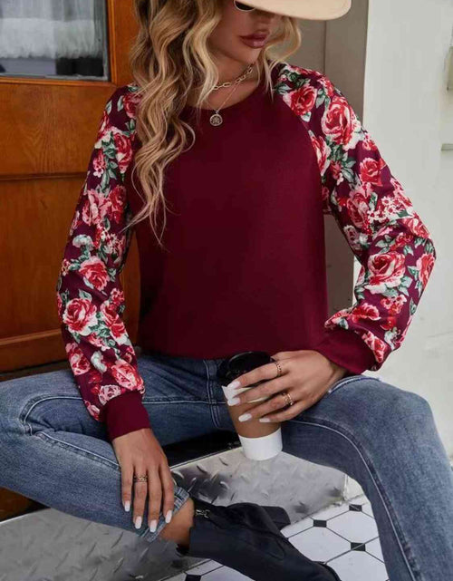 Load image into Gallery viewer, Floral Raglan Sleeve Round Neck Sweatshirt
