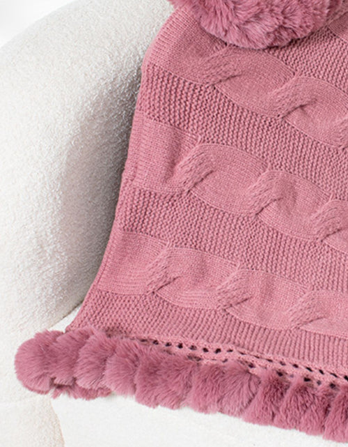 Load image into Gallery viewer, Fuzzy Hem Cable-Knit Poncho
