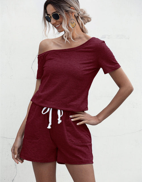 Load image into Gallery viewer, One Shoulder Tie Waist Romper
