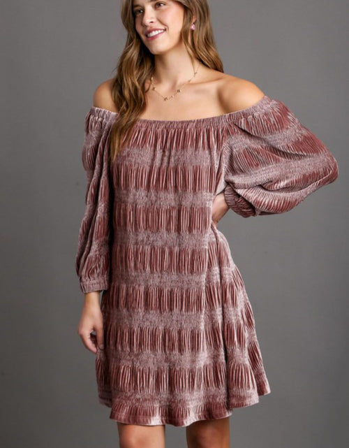 Load image into Gallery viewer, Umgee Off-Shoulder Balloon Sleeve Velvet Mini Dress
