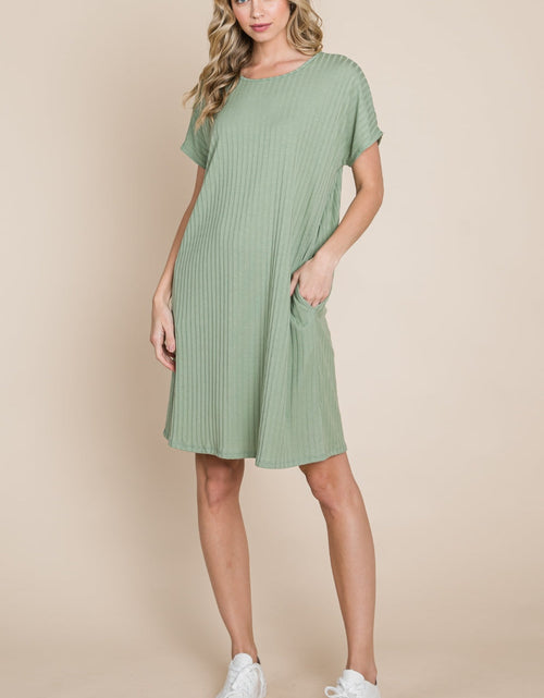 Load image into Gallery viewer, BOMBOM Ribbed Round Neck Short Sleeve Dress
