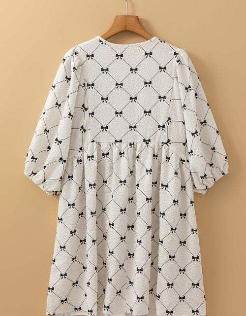 Load image into Gallery viewer, Bow Print Tie Neck Half Sleeve Dress
