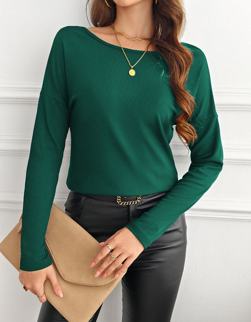 Load image into Gallery viewer, Lace Detail Butterfly Back Round Neck Long Sleeve T-Shirt
