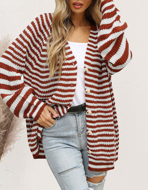 Load image into Gallery viewer, Striped Button Down Long Sleeve Cardigan
