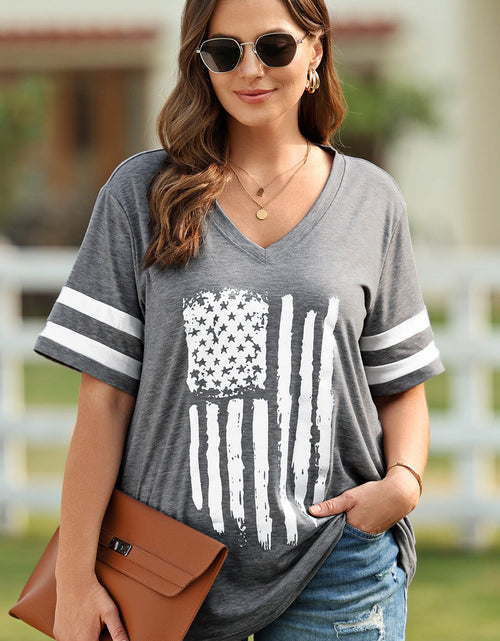 Load image into Gallery viewer, Plus Size US Flag Graphic V-Neck Tee
