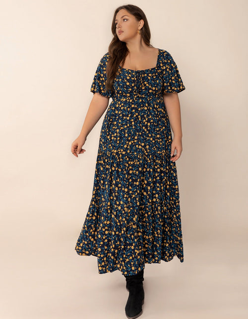 Load image into Gallery viewer, Plus Size Printed Short Sleeve Slit Tiered Maxi Dress
