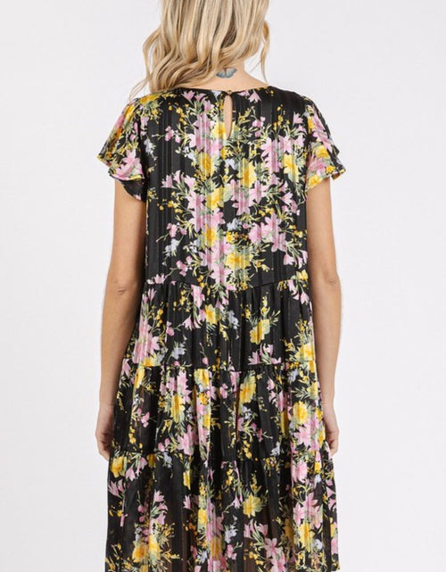 Load image into Gallery viewer, Mittoshop Flower Print Round Neck Flutter Sleeve Tiered Dress
