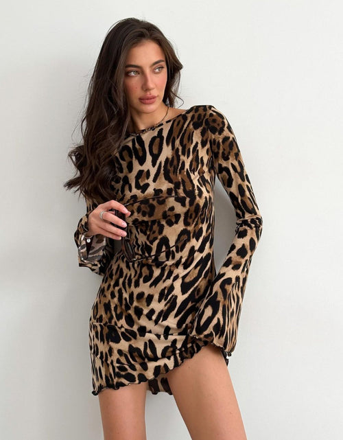 Load image into Gallery viewer, Leopard Backless Long Sleeve Mini Dress
