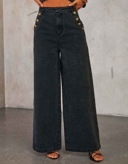 Load image into Gallery viewer, Button Decor High Rise Wide Leg Jeans
