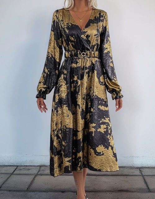 Load image into Gallery viewer, Perfee Printed Surplice Long Sleeve Midi Dress
