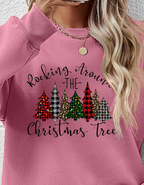 Load image into Gallery viewer, Christmas Tree Graphic Round Neck Sweatshirt
