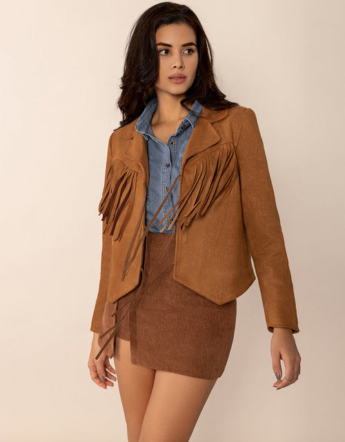 Load image into Gallery viewer, Tied Tassel Collared Neck Long Sleeve Jacket
