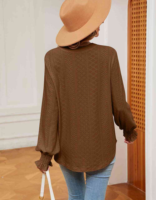 Load image into Gallery viewer, Notched Neck Flounce Sleeve Blouse
