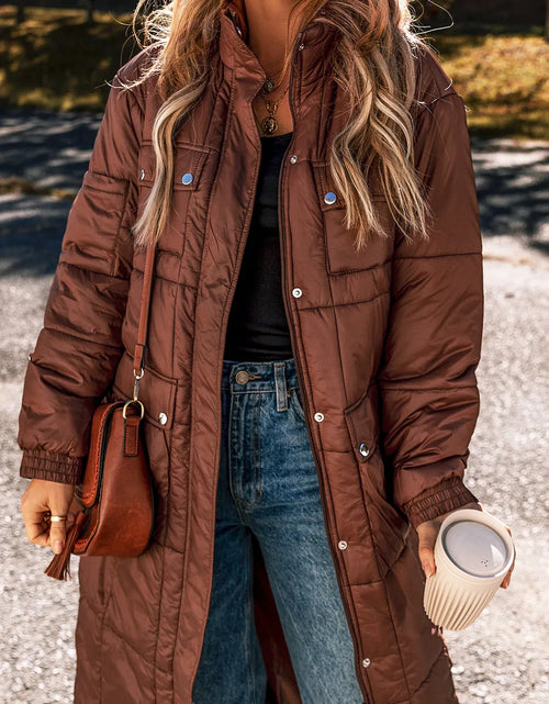 Load image into Gallery viewer, Pocketed Bubble Texture Long Sleeve Longline Winter Coat
