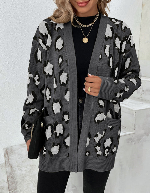Load image into Gallery viewer, Leopard Open Front Dropped Shoulder Cardigan
