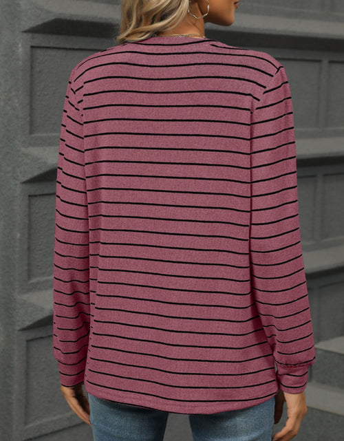 Load image into Gallery viewer, Striped Notched Long Sleeve T-Shirt
