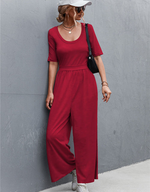 Load image into Gallery viewer, Scoop Neck Half Sleeve Wide Leg Jumpsuit
