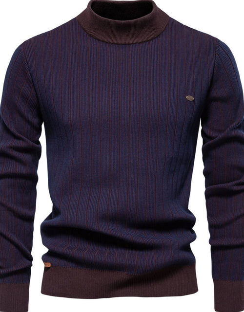 Load image into Gallery viewer, Men's Mock Neck Contrast Striped Sweater
